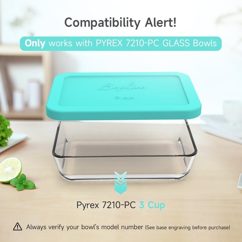 3 Cup Rectangle Silicone Storage Cover Lids Replacement for Pyrex 7210-PC gallery