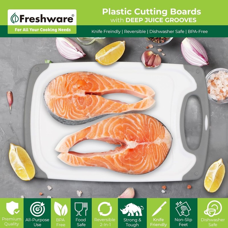 Reversible Cutting Board Set - 3 Sizes with Juice Grooves & Non-Slip Handles gallery