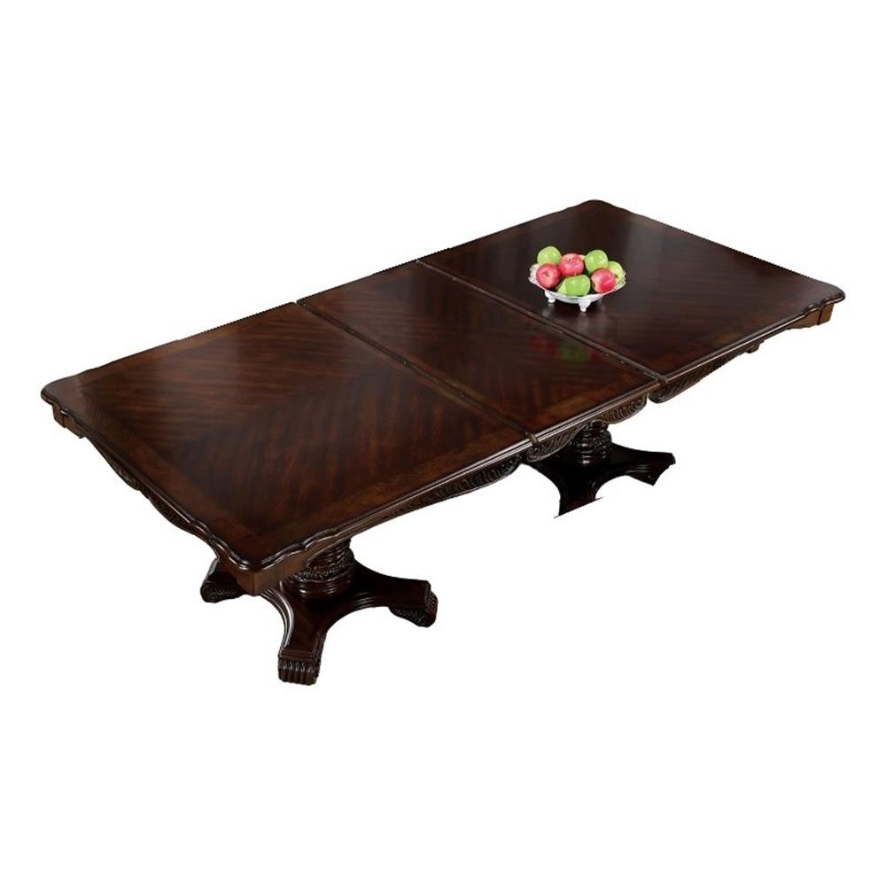 Benjara Zenie Dining Table- Extension Leaf- 77-95 Inch- Cherry Brown Solid Wood gallery