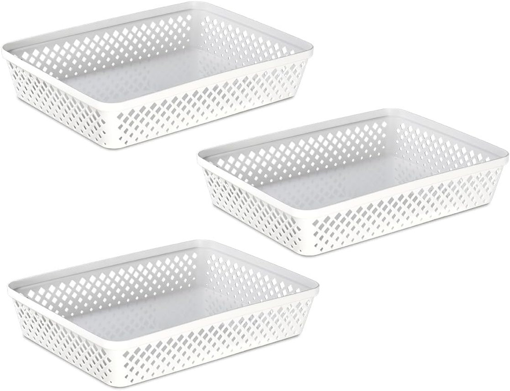 Plastic Storage Basket Set - Multipurpose Drawer Trays, Kitchen Pantry Container