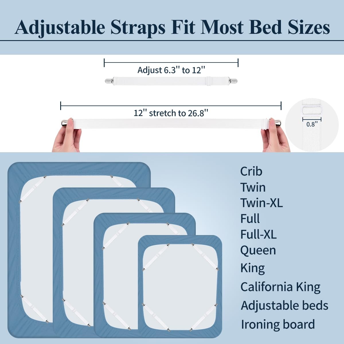 Bed Sheet Straps, Adjustable Elastic Fitted Sheet Holders Straps to Stay in P... gallery