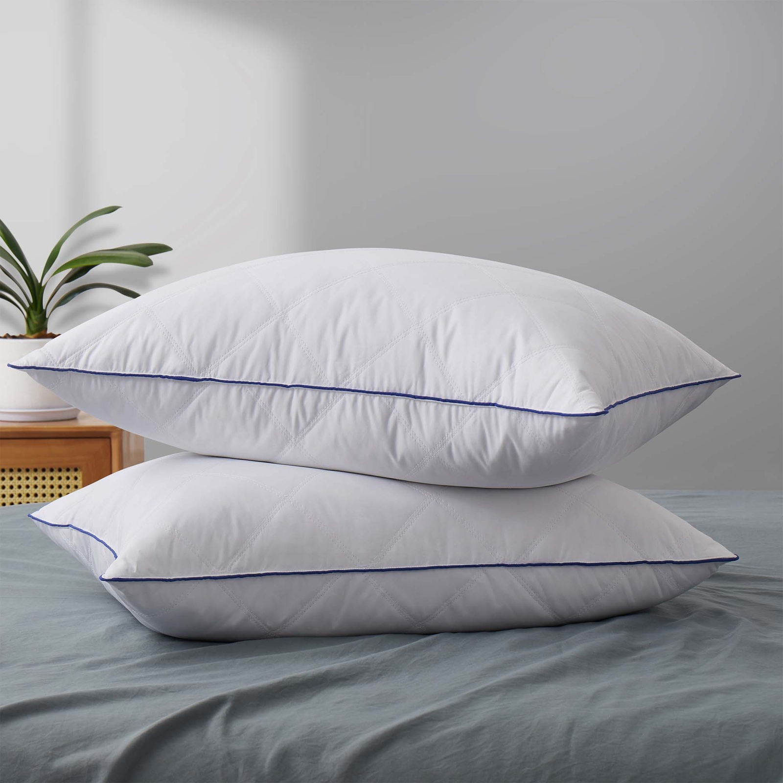 2 Pack Goose Down Feather Bed Pillows King or Queen, 100% Organic Cotton Shell gallery
