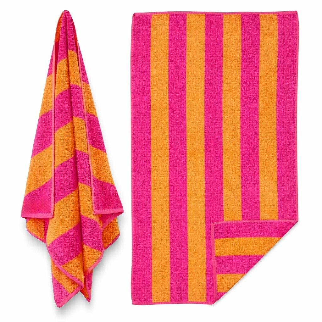 & OTHER STORIES - 40" × 58" Terry Stripe Pink Orange Towel Cotton Portugal gallery