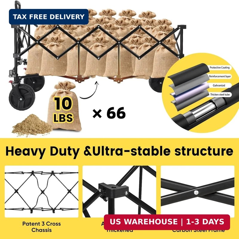 Sekey 48''L Collapsible Foldable Extended Wagon with 660lbs Weight Capacity, Hea gallery