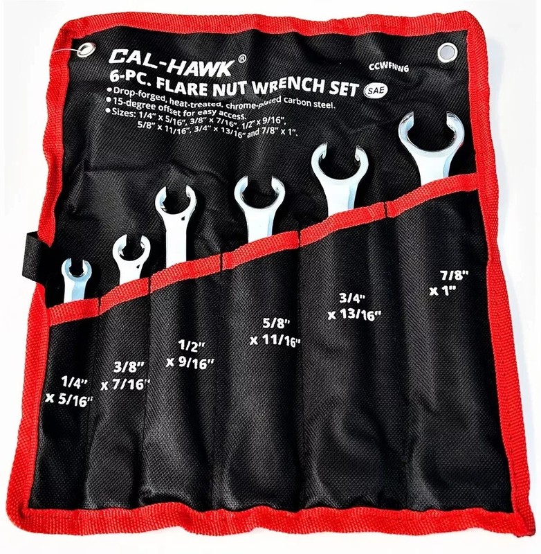 Cal-Hawk 12pc Flare Nut Wrench Set Standard and Metric Sizes in a Holding Pouch gallery