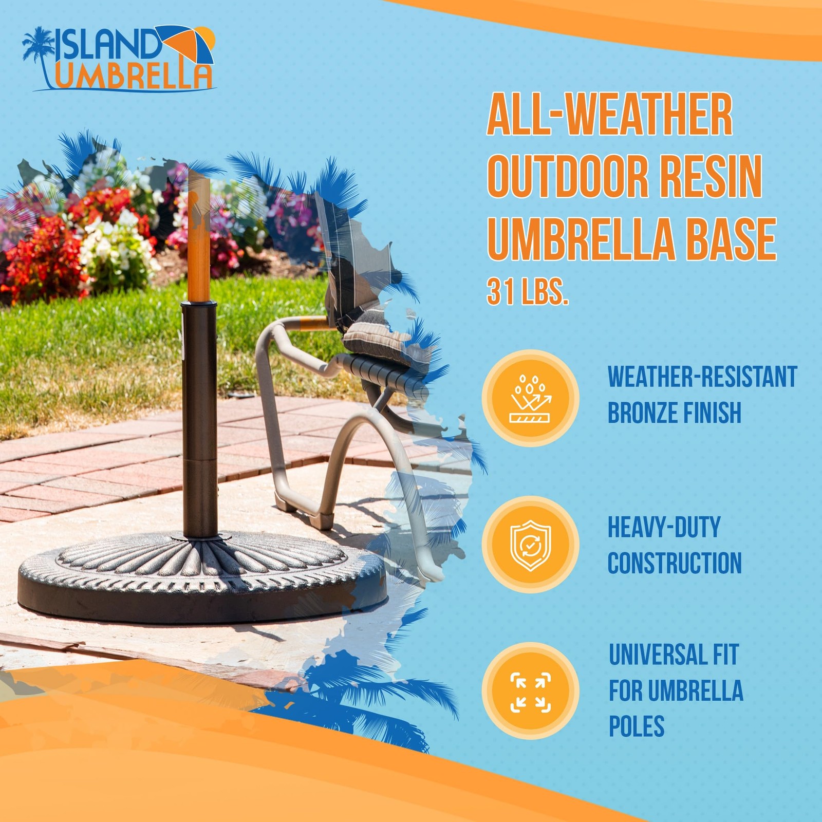 31-lb Weather-Resistant Poly Resin Umbrella Base – Heavy Duty Umbrella Base w... gallery