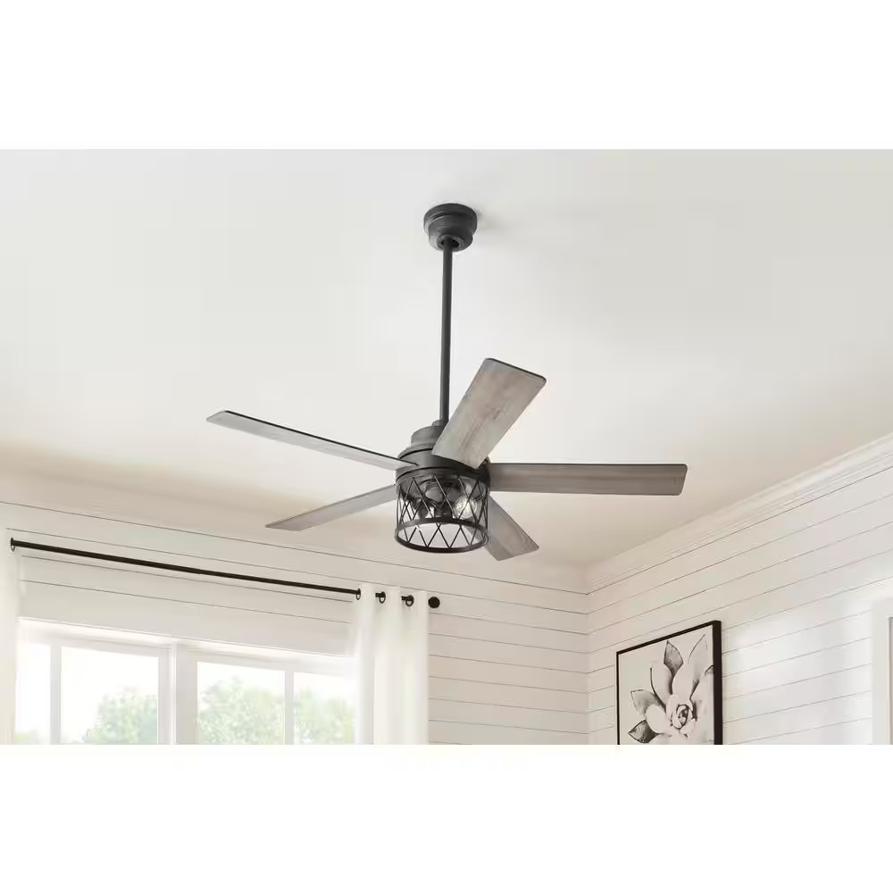 North Grove 52 In. Indoor LED Matte Black Dry Rated Ceiling Fan with 5-Reversibl gallery