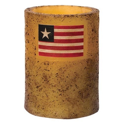 NEW Primitive TIMER PILLAR AMERICAN FLAG Burnt IVORY Candle 4"T Farmhouse Rustic gallery
