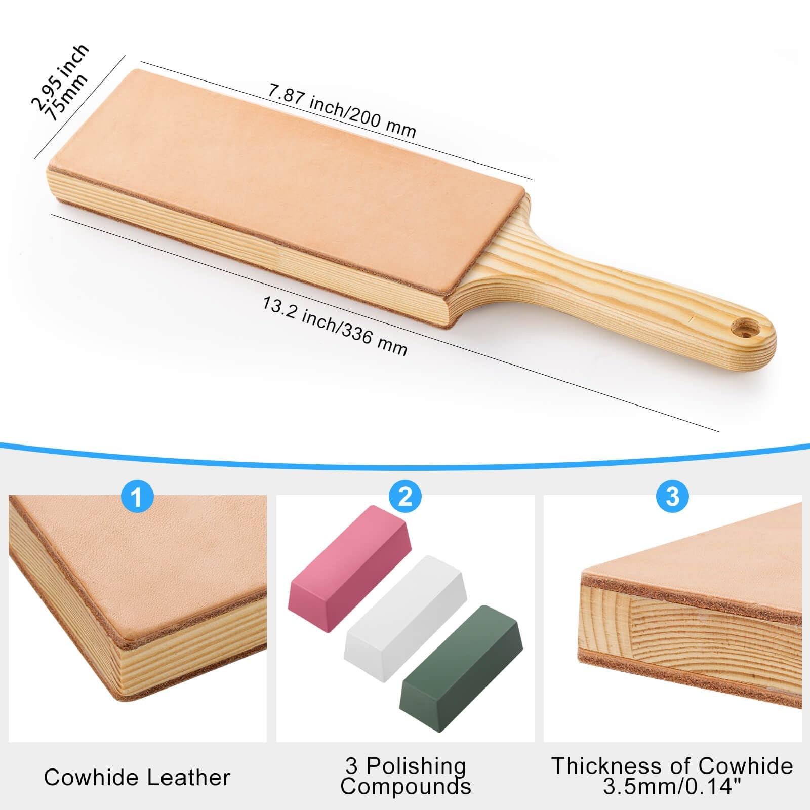 Oversize Double Sided Leather Strop Kit3 Knife Stropping Leatherwith Ergonomi gallery
