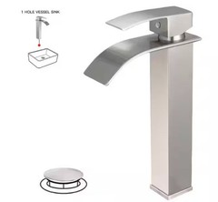 BWE Waterfall Single Hole Single Handle Tall Bathroom Vessel Sink Faucet