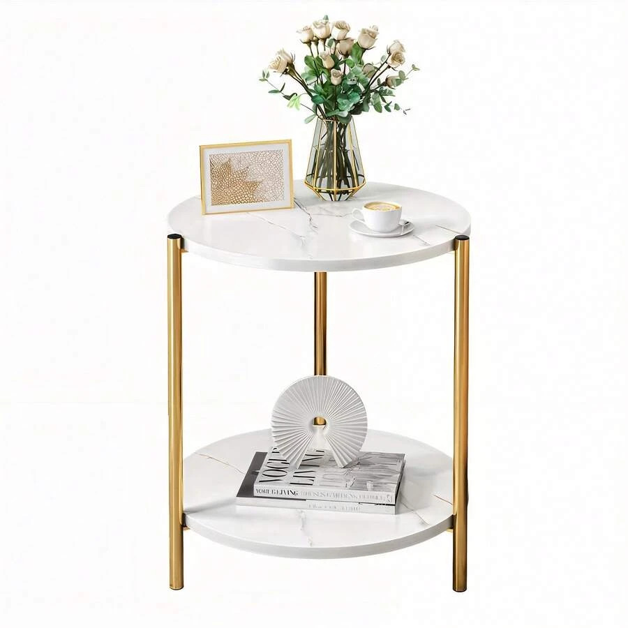 Double-Tier Round Side Table Minimalist Accent Indoor Outdoor gallery