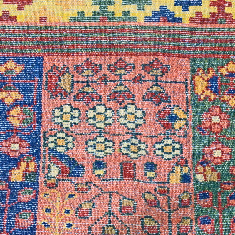 Bordered Geometric Floral Turkish 4' 9" x 6' 7" Pink Hand Knotted Area rug gallery
