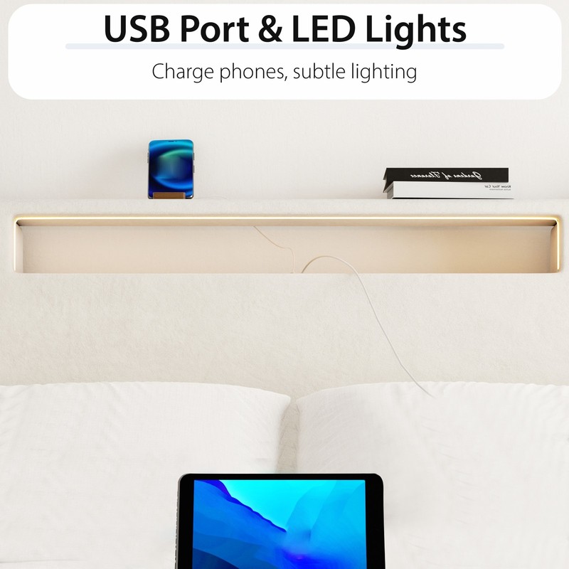 Full Size LED Upholstered Bed Frame Easy 40Minutes Assembly Complete HardwareKit gallery