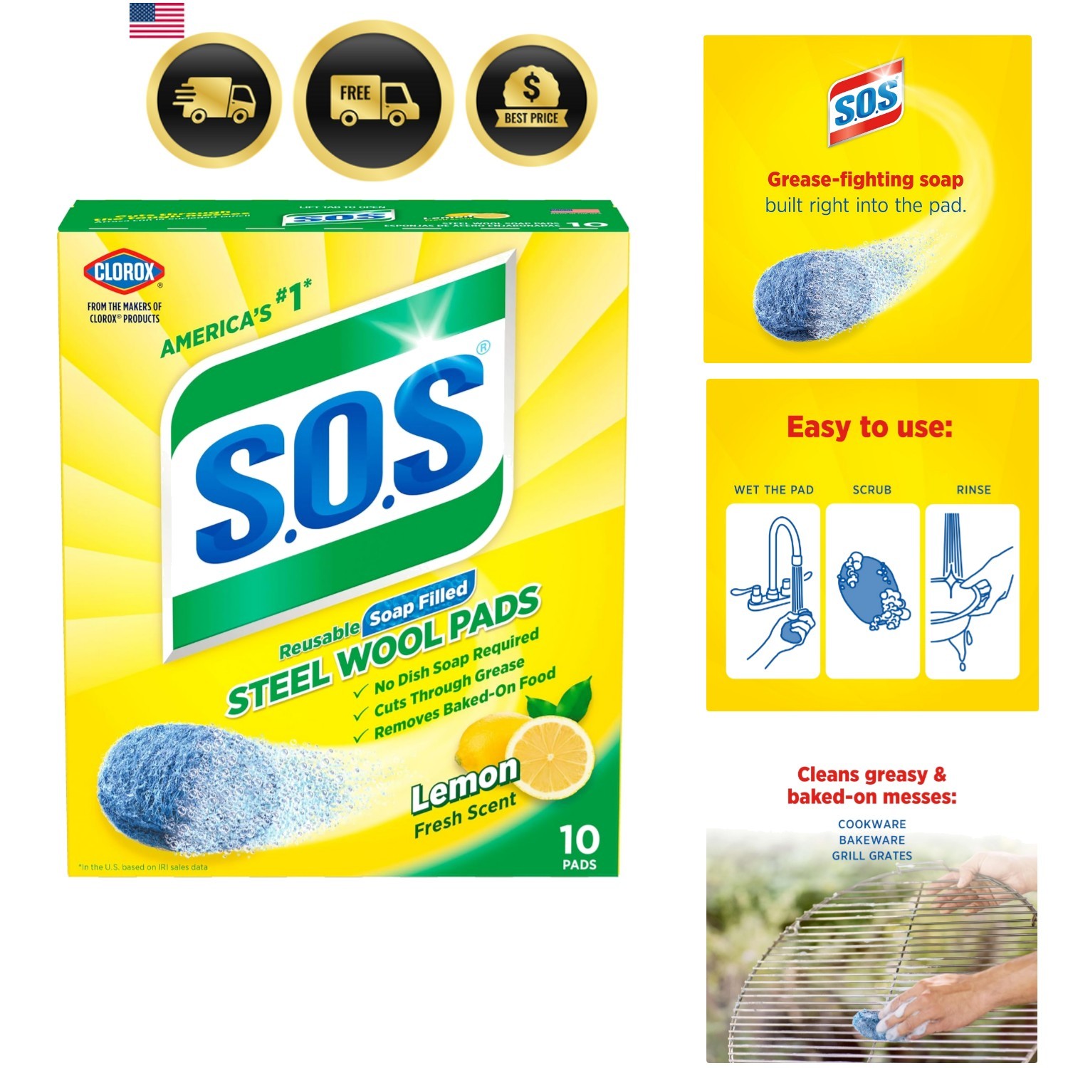 Steel Wool Soap Pads, Lemon Fresh, 10 Count gallery