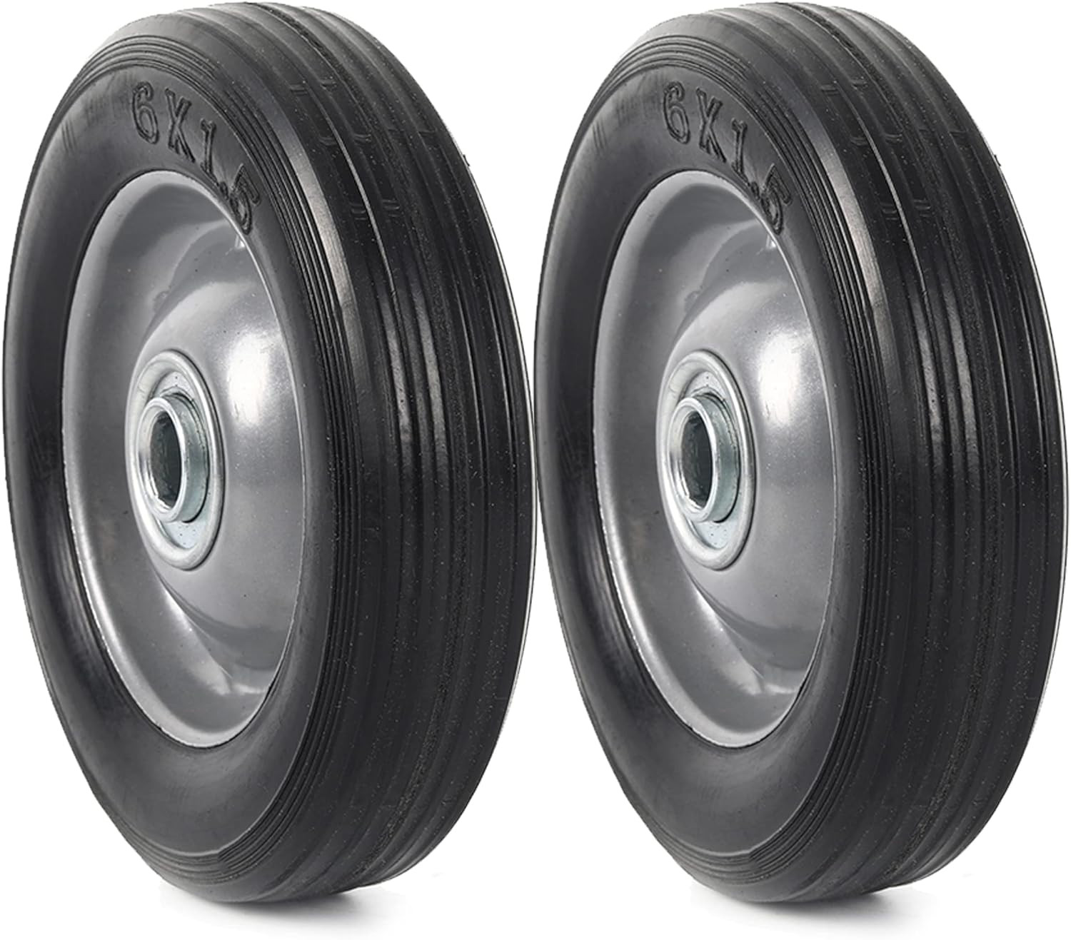 (2-Pack) 6” X 1.5” Flat Free Solid Rubber Wheel Assemblies - Replacement Hand T gallery