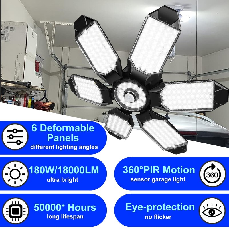 ELIVERN Motion Sensor Garage Light, 18000LM 180W Garage Lights Ceiling Led Mo... gallery