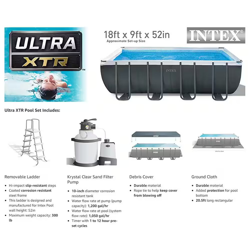 Ultra XTR 18 Ft. X 9 Ft. Rectangular 52 In. Deep above Ground Pool Set gallery
