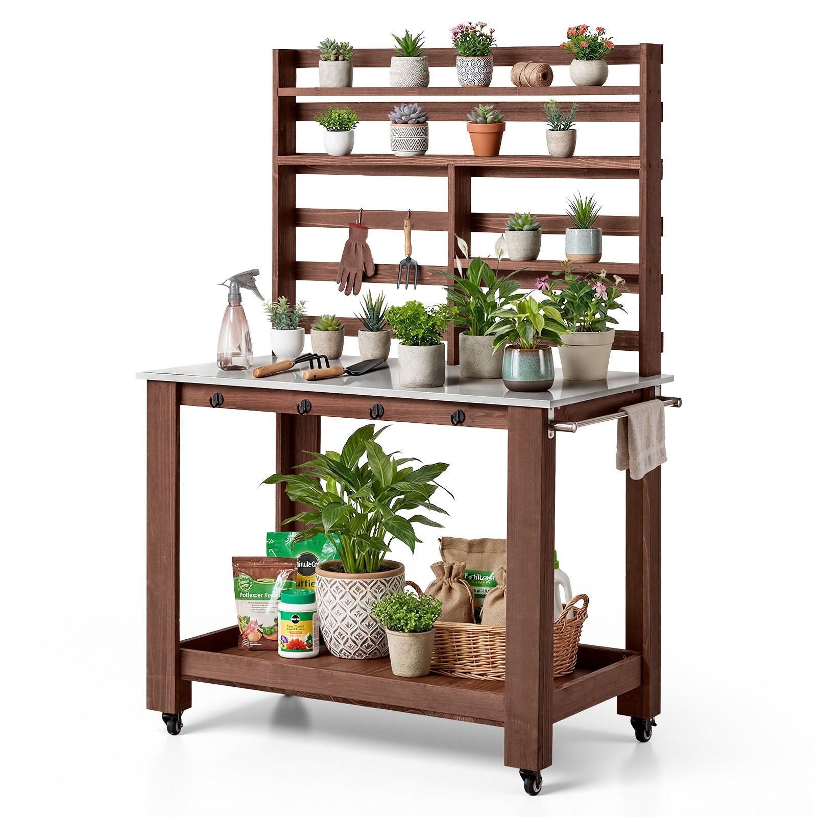 Potting Bench Table, Outdoor Gardening Workstation with 45 x 26 in Stainless Ste gallery