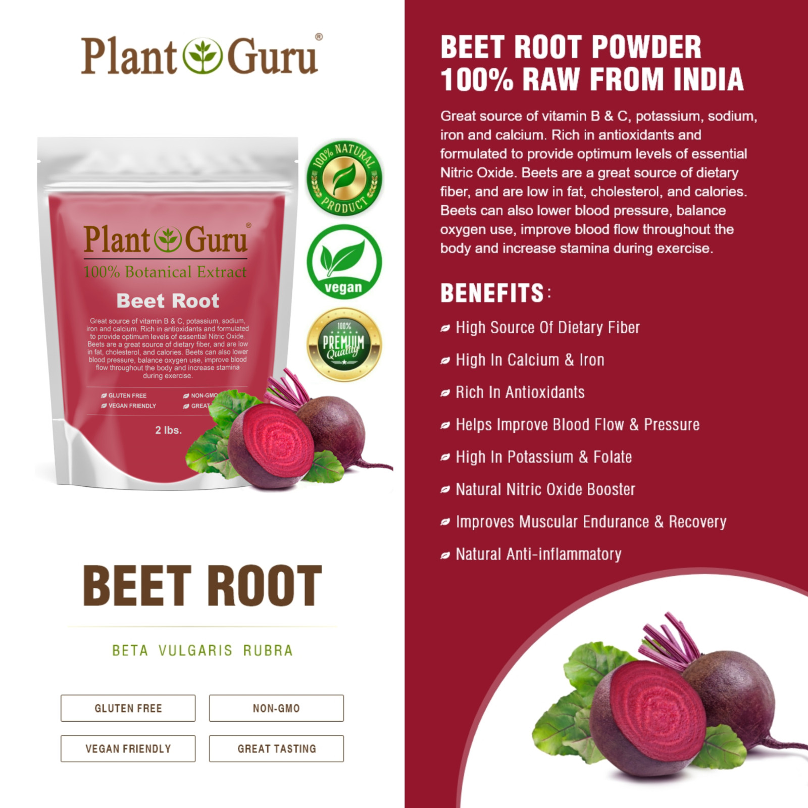 Beet Root Powder 3lb (x3 - 1lb) Beta vulgaris Nitric Oxide Super Food Juice Bulk gallery