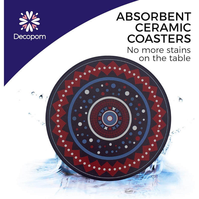 Mandala Drink Coasters with Holder 6 Set Ceramic Boho Coaster Drinks Absorbent gallery