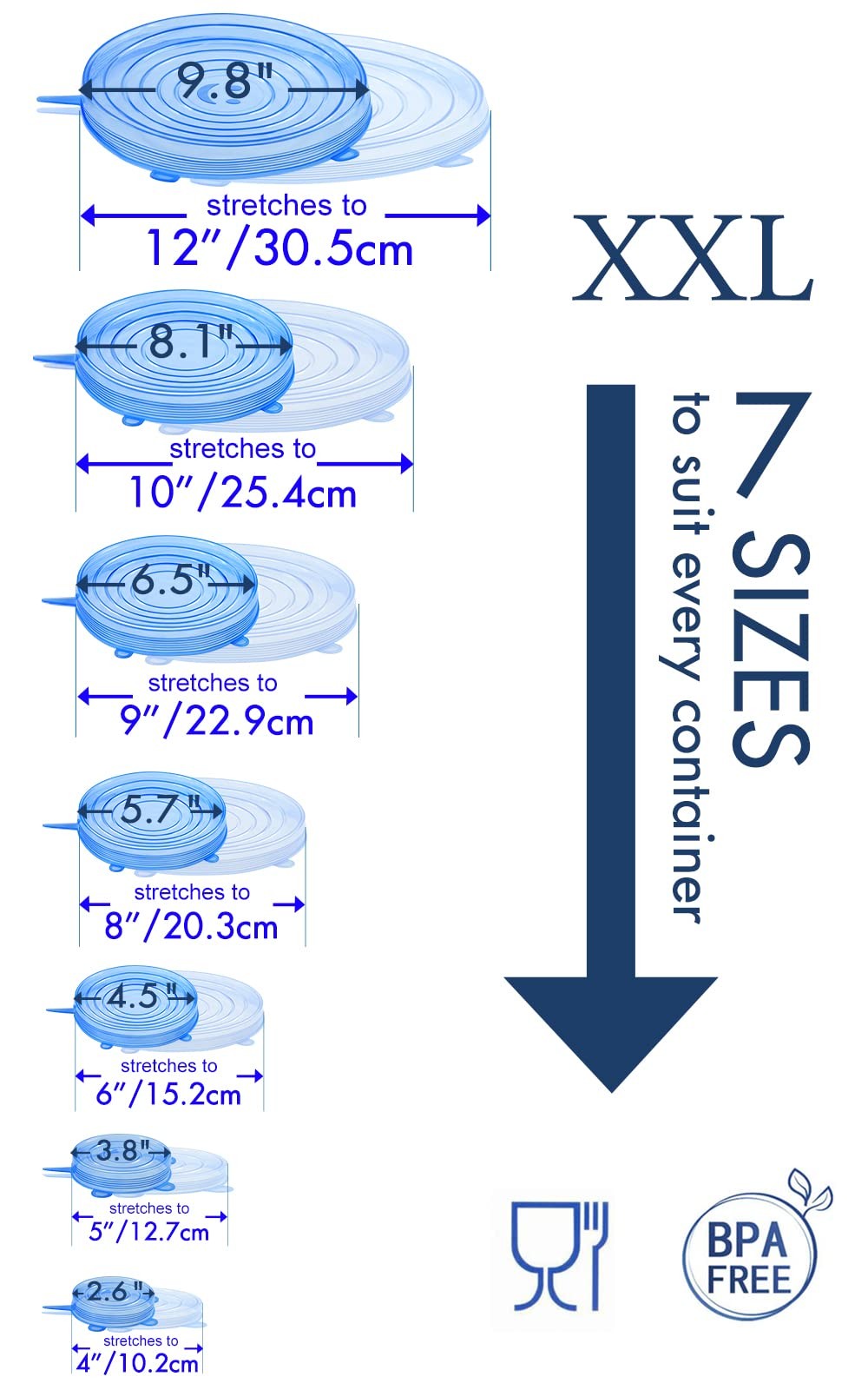 "Longzon 14Pc Silicone Stretch Lids Reusable Bowl Covers 2.6""-9.8"" Dia" gallery
