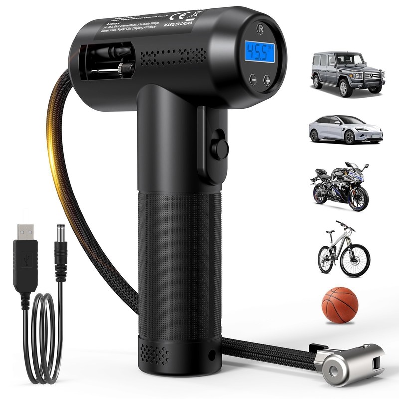 CAR AIR COMPRESSOR USB RECHARGEABLE CORDLESS TIRE INFLATOR PORTABLE AIR PUMP gallery