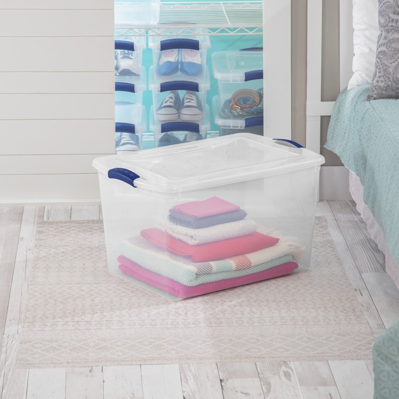 66 Quart Clear Storage Bin, Latching Lid Container, Blue gallery