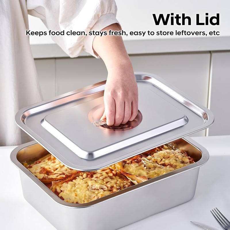Lasagna Baking Pan with Lid 11x14 Inch Extra Deep 7.4QT Stainless Steel Oven ... gallery