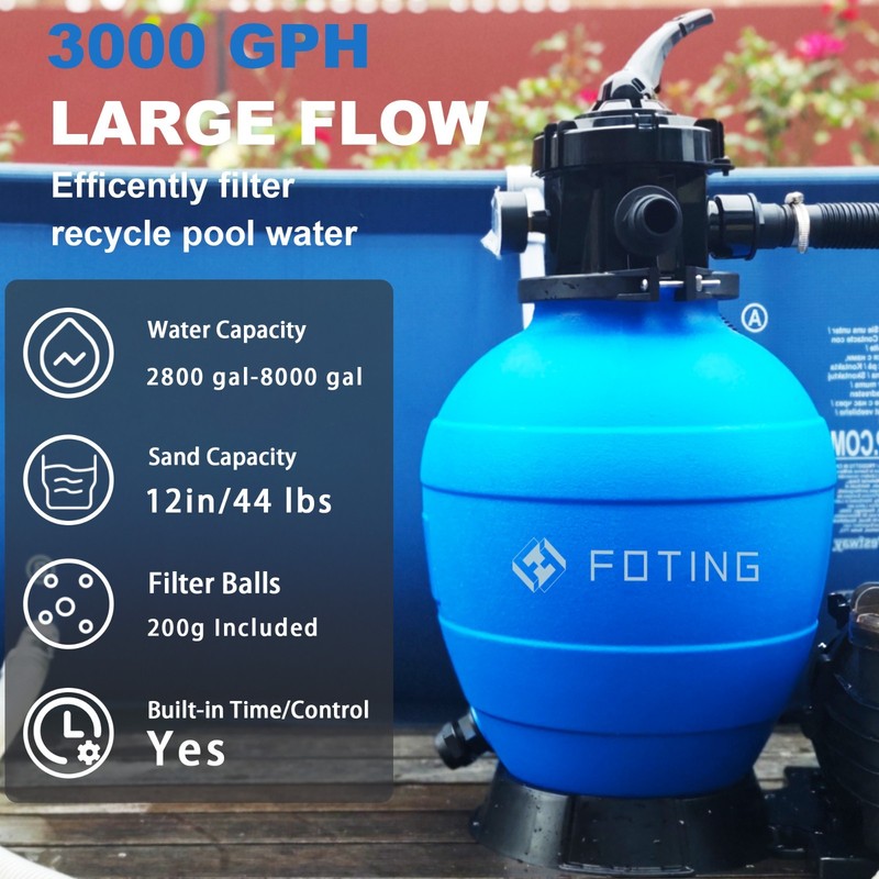FOTING Sand Filter Pump for Above Ground Pool with Timer, Swimming Pumps System gallery