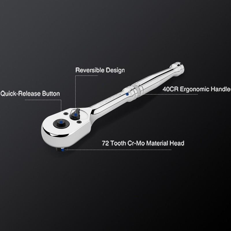 WORKPRO 3PC Ratchet Set Quick Release Reversible 72-Tooth 1/4" 3/8" 1/2" Drive gallery