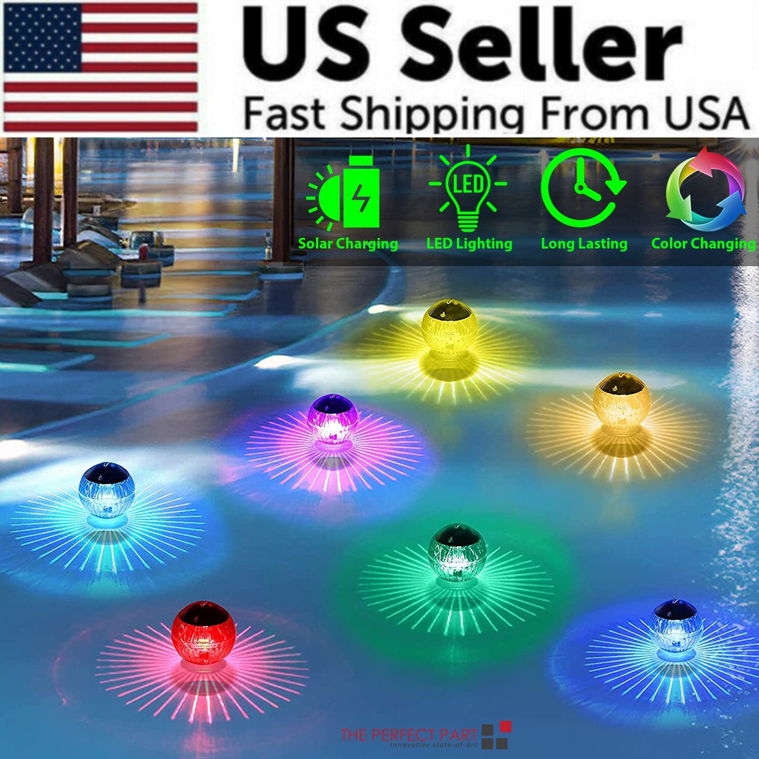 Outdoor Solar LED Floating Light Garden Pond Pool Lamp Rotating RGB Color Change gallery