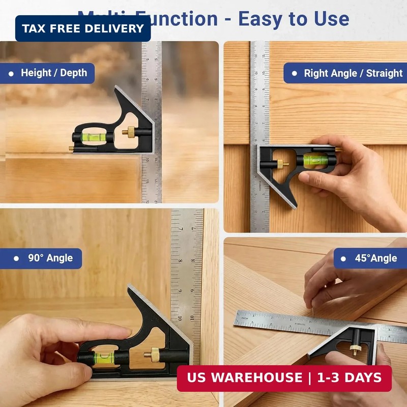 12 Inch Combination Square, Adjustable Carpenter Square with Stainless Steel Rul gallery