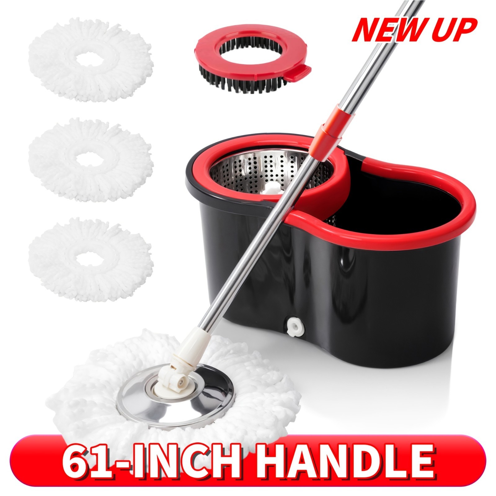 360° Rotating Mop Bucket Set with 61-Inch Adjustable Stainless Handle 3 Mops gallery