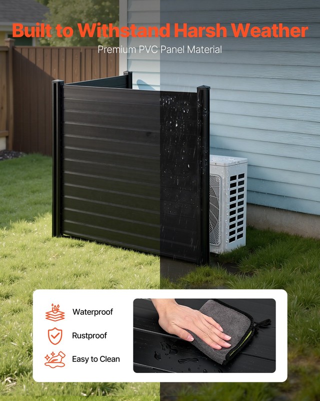 VEVOR 2 Panels Vinyl Privacy Screen with Galvanized Metal Stakes 48x48 in Black gallery