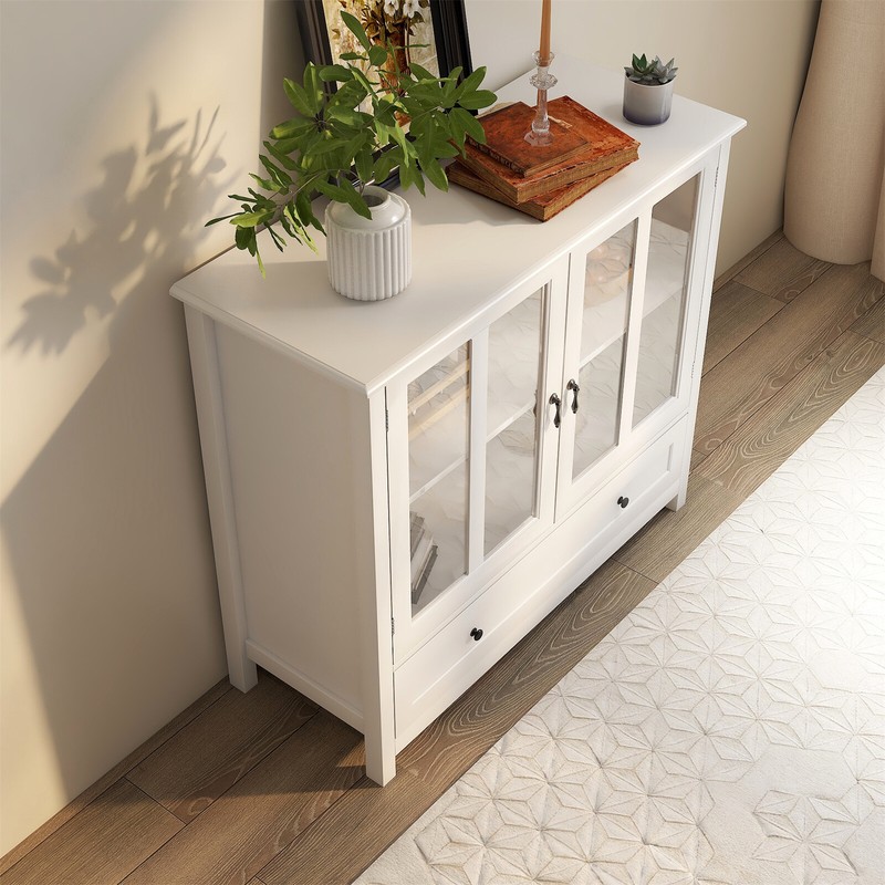 Storage Cabinet Sideboard Kitchen Cabinet with Glass Doors and Bell Handle gallery