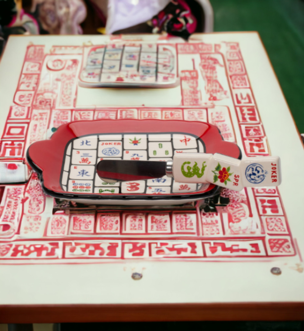 Ceramic Mahjong 2pc Spreader And Dish Set, Home Decor, Kitchen Decor, Game Room gallery