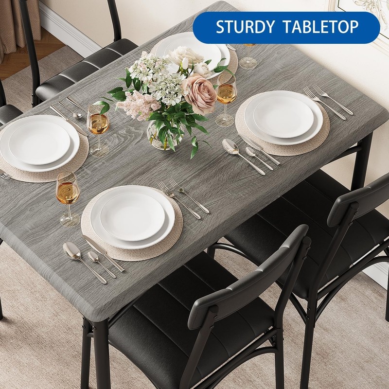 Kitchen Table Set for 4 with Bench and 2 Chairs, Space-Saving Dining gallery