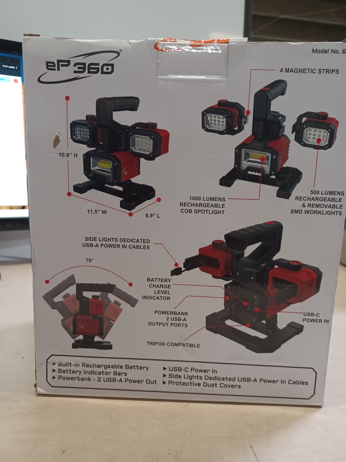 ePower360 2000 Lumens Rechargeable LED Worklight & Spotlight 850591007946 gallery