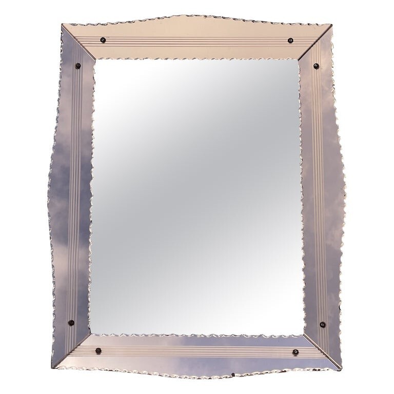 SUBLIME DECORATIVE 1930'S FOXED ART DECO ROSE COLOURED GLASS VENETIAN MIRROR gallery