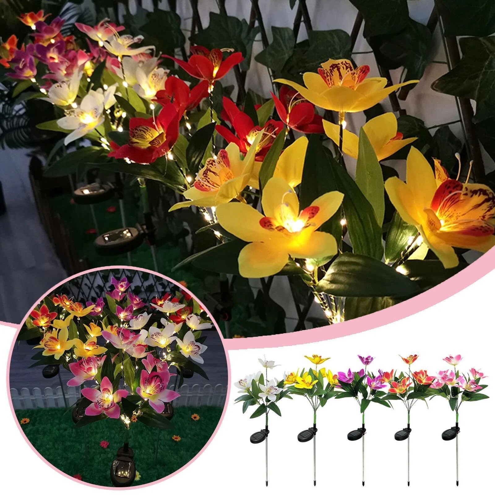 Solar Power Flower Lights LED Outdoor Garden Landscape Yard Stake Lamp Decor USA gallery