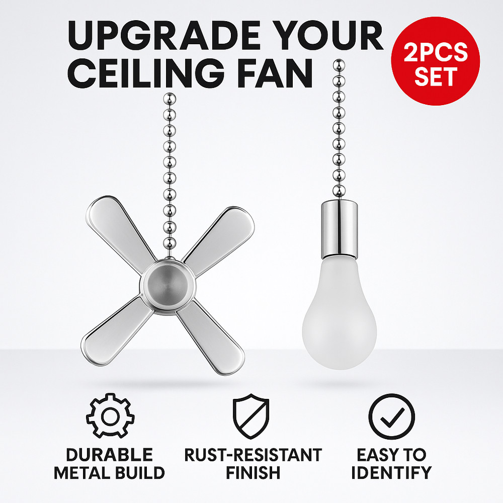 Ceiling Fan Pull Chain Set 2Pcs Light Fan Extender Nickel Beaded Switch Decor