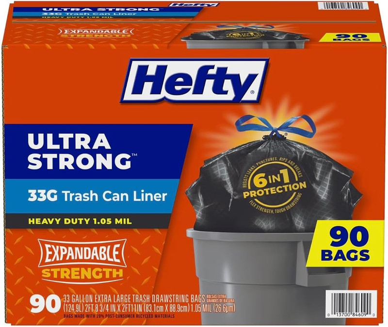 Heftys Ultra Strong Drawstring Trash Bags, Unscented, 33 Gal., 90 Ct. gallery