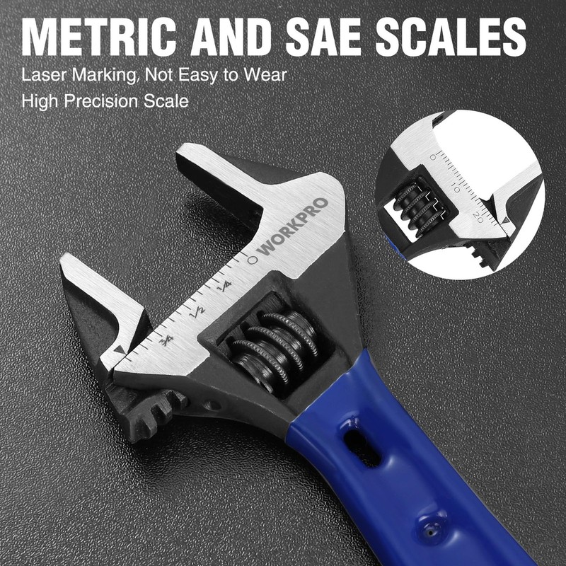 WORKPRO 4-inch Stubby Adjustable Wrench Extra Wide Jaw Opening Wrench Metric/SAE gallery