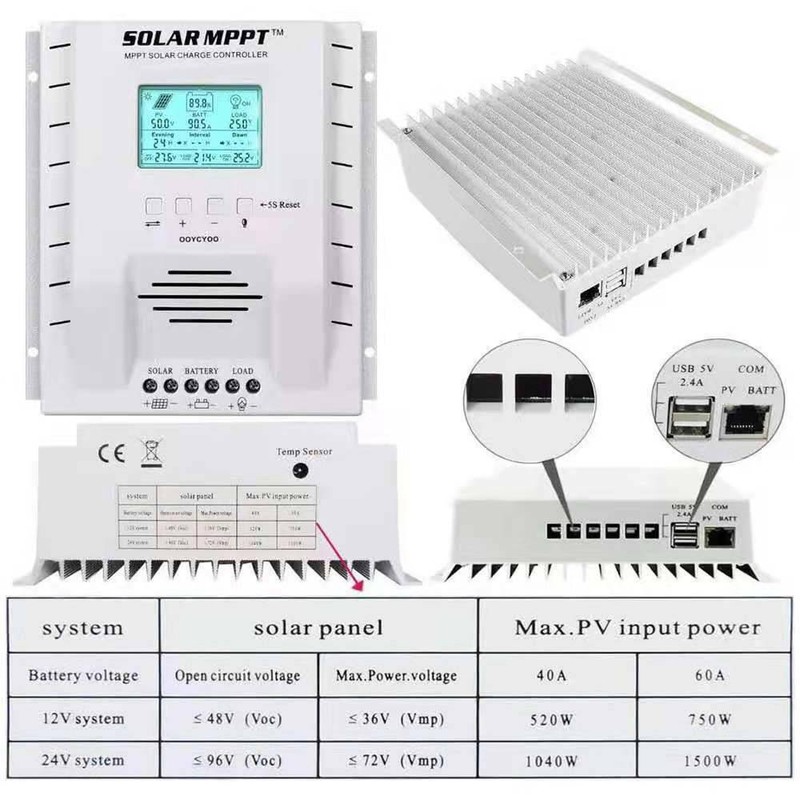 60A MPPT Solar Charge Controller Regulator 12V 24V Lead Acid Lifepo4 Lithium R5 gallery