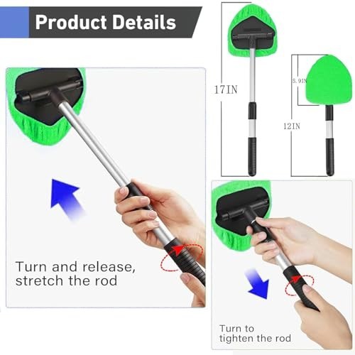 Car Windshield Cleaning Tool with Extendable Handle & 4 Washable Microfiber Pads gallery