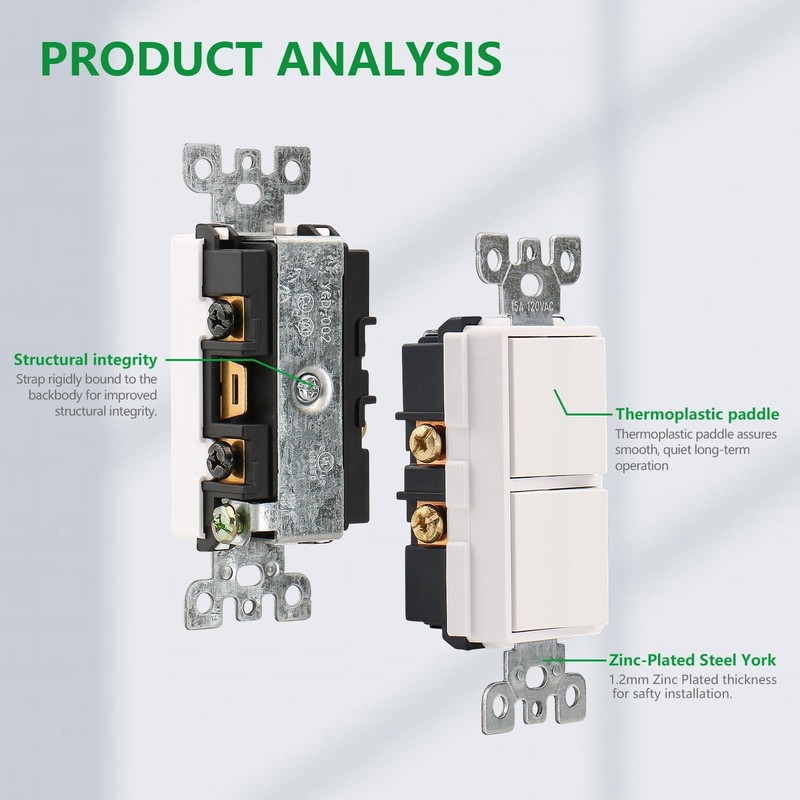 Double Rocker Decorator Light Switch Single Pole 15A 120V UL Listed 4 Pack White gallery
