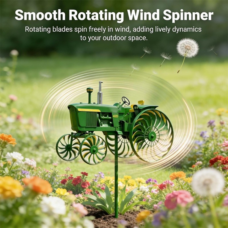 Rotating Tractor Windmill Stake, Green Metal Garden Spinner Unique Yard Ornament gallery