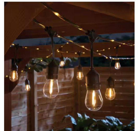 Hampton Bay 12-Light 24 ft. Plug-In Filament LED S14 Edison Bulb String-Light gallery