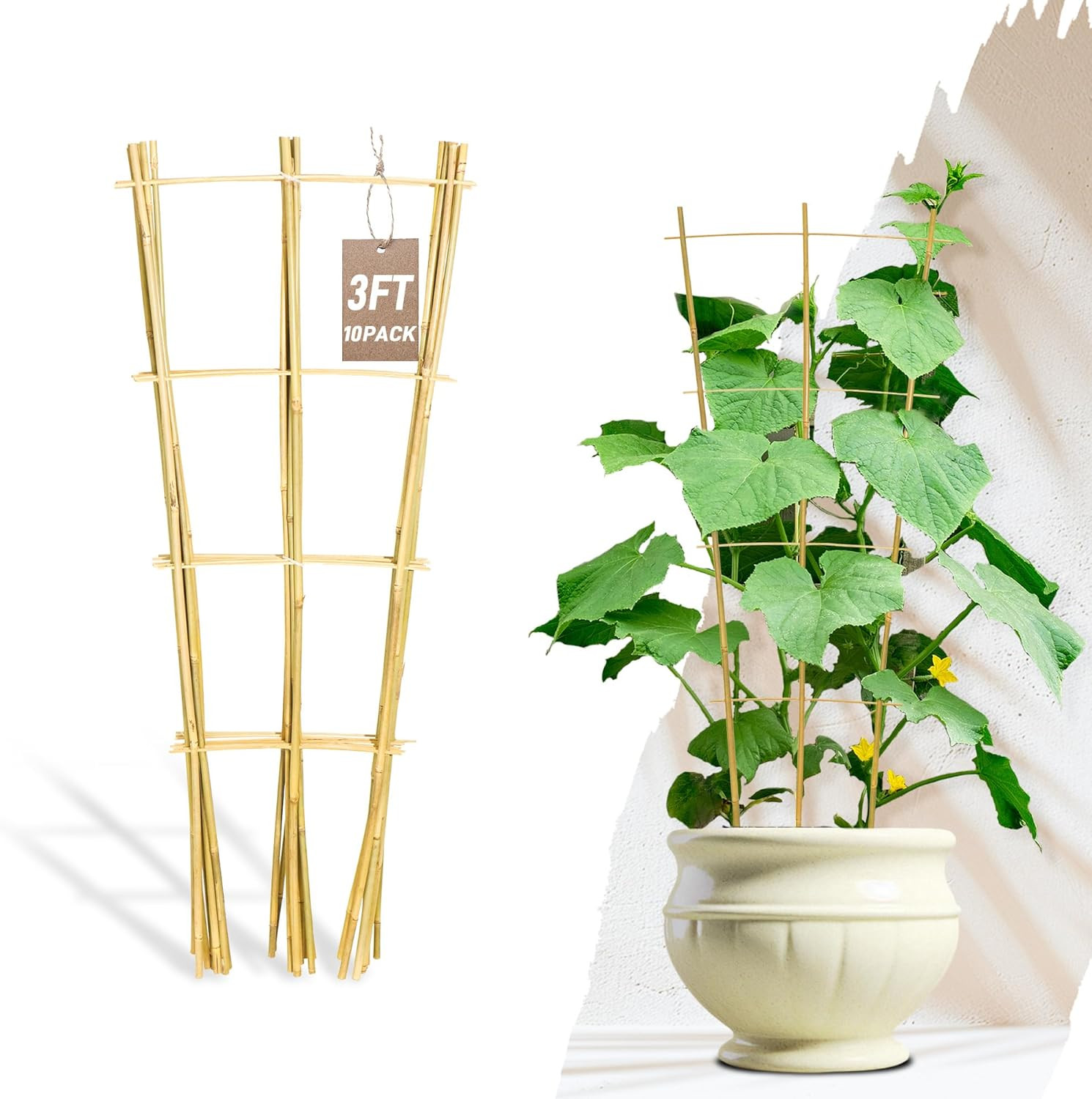 10 Pack Bamboo Trellis for Climbing Plants, 3 FT Garden Ladder Trellis for Potte gallery