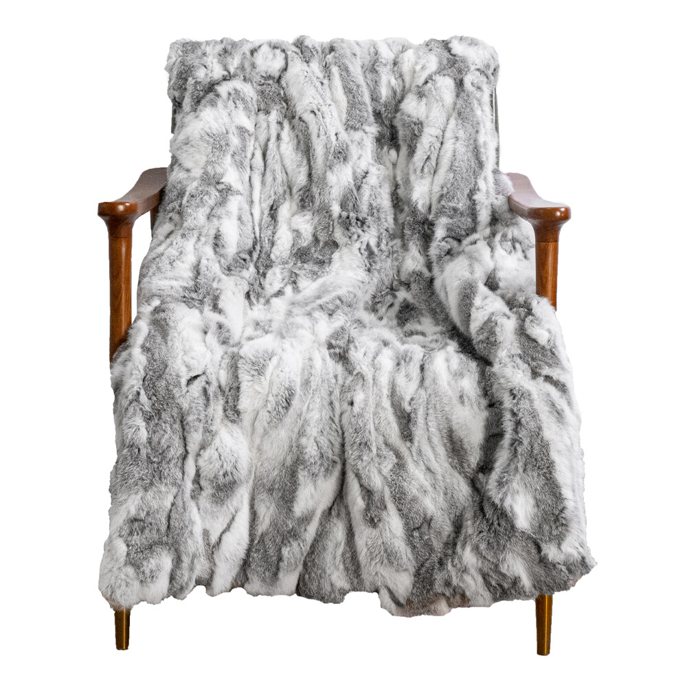 Soft Real Fur Throw Luxury Rabbit Fur Blanket Warm Bedspread Queen Size 80x60in gallery